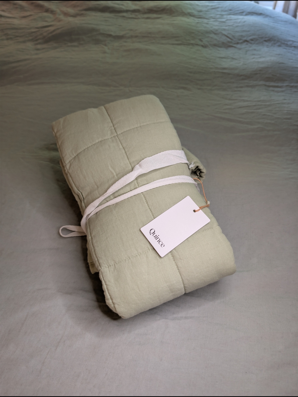 Quince European Linen Box Quilted Sham Set King Willow Leaf Green NWT